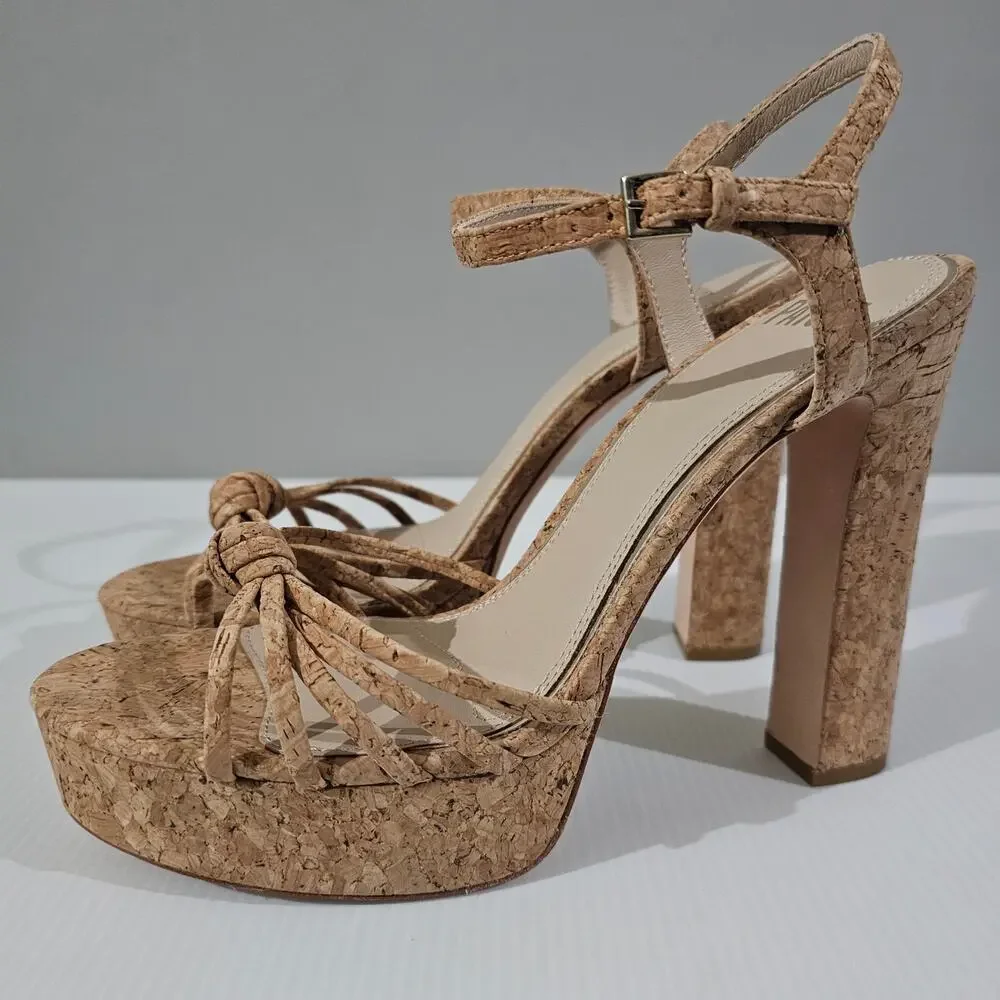 Paige Candice Cork Platform Sandal Womens Size 10 Strappy Chunky Block High Heel